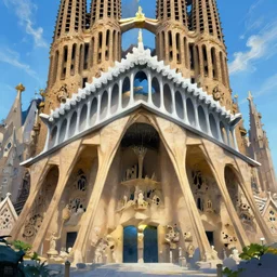 landscape view of an obsidian Sagrada Família cathedral with a giant obsidian door, in the elemental plane of air, Dungeon and Dragon illustration, painted by Greg Rutkowski, 4k, trending on ArtStation