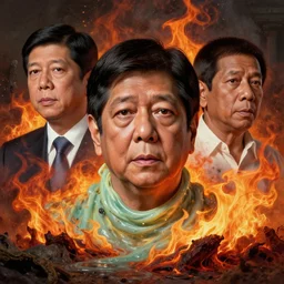 bongbong marcos, ferdinand bongbong marcos jr. and rodrigo duterte burning in hell, greg rutkowski, immerse, slime, 1 9 th century, detailed face