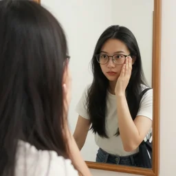 first person persoective, looking in the mirror