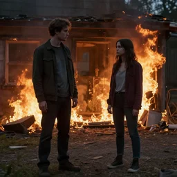 minor mistake marvin standing next to disaster girl outside burning house