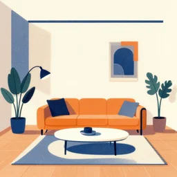 minimal abstract retro illustration of a modern living room