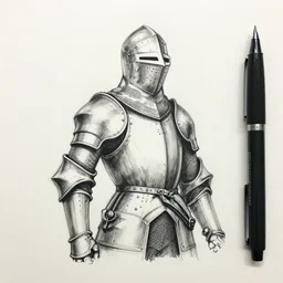 1 9 8 0 s black ink liner pen sketch of a knight, realistic style by gnomon and marvel, gnomon, boris vallejo, gnomon, boris vallejo, high quality paper, gnomon