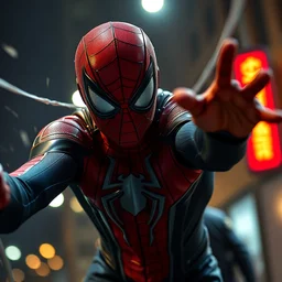 film still of 2 0 year old donald glover as miles morales in spider - man movie, 8 k, fighting a villain at night