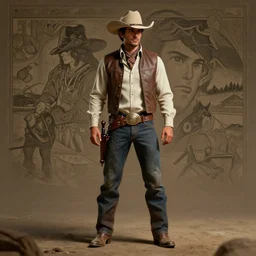 concept art cowboy in style alberto mielgo, medium full shot, western, background in style isame imakake, ultra detailed, intricate, 8 k resolution, cnn uhd, octane render, trending in artstation, cinematic lighting