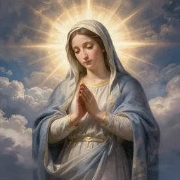 portrait of virgin mary painted with clouds