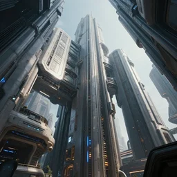 sci - fi buildings from low angle view, panels, spaceport, avatar, cinematic keyframe. by fausto de martini, wadim kashin. ultra realistic, cinematic light, ue 5, featured on artstation, octane render, sharp focus, ray tracing, artstationhq, cgsociety, cinematic 8 k