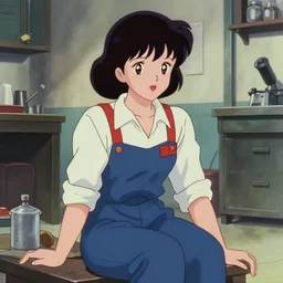 a film still of a 1 9 5 0's mechanic anime girl sitting on top of flying ufo, finely detailed features, full body mid shot, detailed manga face, perfect art,, trending on pixiv fanbox, painted by gaston bussiere, makoto shinkai, akihiko yoshida, gaston bussiere, craig mullins, studio ghibli