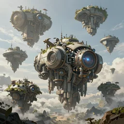 an concept art illustration, large fantasy floating mechanical biomes, megafauna, ultra realistic, style by wlop, trending in artstation, cgsociety, octane render, ultra sharp, concept illustration, digital painting, 8 k