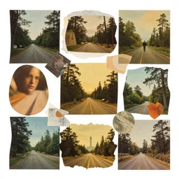 A collage of Twin Peaks, mid-century modern, made of random shapes cut from magazines