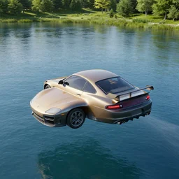 car flying over a lake, octane render