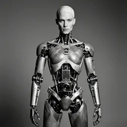 a portrait photo of a fine detailed elaborate cyborg by david bailey, high contrast black and white, studio lighting, hasselblad camera, ilford hp - 5