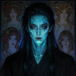 portrait, bioluminescent male creature, japanese gothic, concept art, expressive, highly detailed, digital painting, cinematic lighting, hyperrealism, dark retrowave, art by stanley lau and artgerm and magali villeneuve and alphonse mucha, artstation, octane render, cgsociety