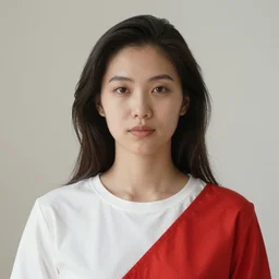 portrait of a woman wearing white and red, by leslie thrasher