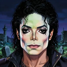 michael jackson!!!! realistic dramatic !big face realistic close up concept art  of michael jackson frankenstein moster as a dragon ball Z  character,dark eye sockets,  graveyard landscape at night , 4k anime character illustration by akira toriyama, artstation