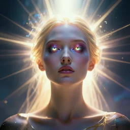 godess of artificial intelligence with colorful eyes, sharp focus, god rays, volumetric light, by greg rutkowski, by greg manchess, by wayne barlowe, by emil melmoth, cinematic, light from above, cinematic shot,