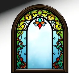 stained glass window with a fancy portal design