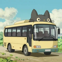 A half wold and a half bus, called Wolfbus in anime style, looking like Catbus in Ghibli studio cartoons. 8k Resolution illustration. Trending on ArtStation and DeviantArt.