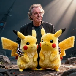 Jack Nicholson plays Terminator Pikachu hybred, scene where his endoskeleton gets exposed, still from the film