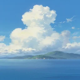 a peaceful sea with comfortable clouds ， makoto shinkai style