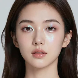 beautiful portrait of a woman with holographic light makeup, in the style of zhang jingna, detailed
