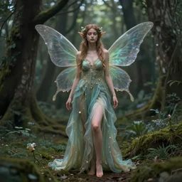 beautiful photorealistic matte painting full body portrait fairy faerie fey fae queen standing in forest highly detailed subtle enchanting magic
