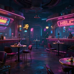 concept art of cyberpunk 2 0 7 7 hookah bar environment, few chairs, neon, highly detailed, 8 k, hdr, studio, matte painting, environment, digital illustration, artstation, by mihai muscan