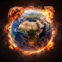 earth exploding, hyper realism, cinematic, volumetric lighting, epic composition, high detail, octane render, unreal engine, 8 k, concept art, 3 d render, digital art, deviantart artstation, ray tracing, apocalyptic, intricate complexity, extremely detailed, very sharp,