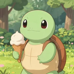 close portrait of extremely stunningly cute turtle girl holding icecream cone in a park, she has turtle face and body and proportions, wearing summer clothes, webtoon art by anton fadeev and ghibli and wlop