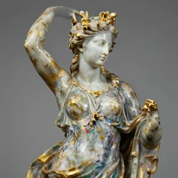 shiny colourful polished marble intricate goddess of nature portrait statue by michelangelo buonarroti and by gian lorenzo bernini covered in color paint splashes, partially gold plated, ultra - detailed flash studio photograph
