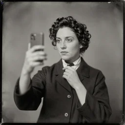 a daguerreotype of a woman taking a selfie.