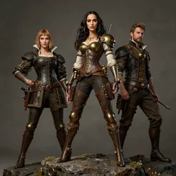 highly detailed steampunk gal gadot posing while standing on a rock : leonardo da vinci, greg rutkowski, magali villeneuve