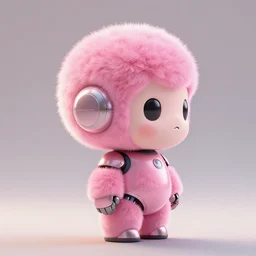 high quality 3 d render hyperrealistic very cute small pink robot, plush mascot, short spiky dense fluffy smooth hair, photo from the side, pink fluffy fur, 1 5 0 mm, beautiful natural soft light, rim light, smooth background, artstation, ultra detailed, elegant, ultra detailed, metallic armor, octane render
