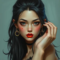 full portrait of a teenage asian girl brigitte bardot, as vampirella, hyper detailed, award winning, painting by chiara bautista and karl kopinski and kim jung giu and weta studio, and lucasfilm and jesper ejsing and norman rockwell greg rutkowski frank frazzeta, 2 d