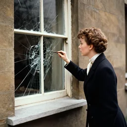 Emma Holmes as Sherlock Watson investigating a broken window (1966)