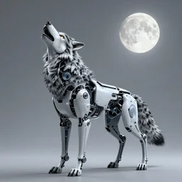 a robotic wolf howls at the moon