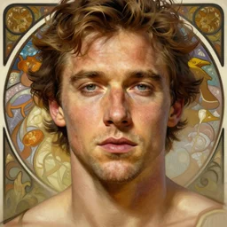painted closeup portrait of russel crowe, masculine, young, charming, majestic, athletic, fantasy, intricate, elegant, extremely detailed digital painting, trending artstation, concept art, sharp focus illustration art by alphonse mucha, greg rutkowski, craig mullins
