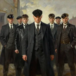 Peaky Blinders gang, criminals, oil painting by Greg Rutkowski