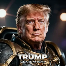 Portrait of donald trump as the emperor of humanity from warhammer 40k in Gears of War, splash art, movie still, detailed face, photorealistic facial features, cinematic lighting, dramatic, octane render, long lens, shallow depth of field, bokeh, anamorphic lens flare, 8k, hyper detailed, 35mm film grain