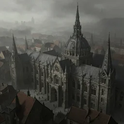 matte painting of a 1 5 th century cityscape, gloomy, fog, elaborate, detailed digital art trending in artstation