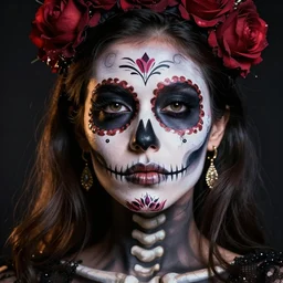 halloween beauty portrait of a skeleton woman of death, the makeup on the face. day of the dead by ivafoto