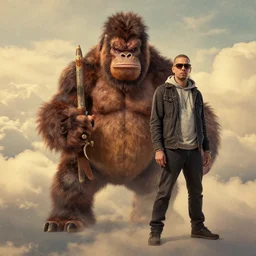 gorillaz and tyler, the creator, 8 k concept art, golden hour, vintage, cloudy, dreamy, extremely detailed, by damon albarn, mixed media