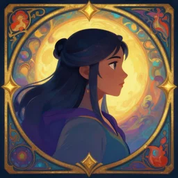 side profile centered painted portrait, Maya Ali as a wind mage, only one head, Arcane D&D, cell-shaded, matte painting concept art, beautifully backlit, official fanart, 4k, HDR, Trending on artstation, Behance, Art Nouveau, chromatic colours, by Jesper Ejsing and RHADS and Makoto Shinkai and Lois van baarle and ilya kuvshinov and rossdraws and Cushart Krentz and Gilleard James