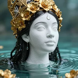 hyperrealistic post - classical cinematic very beautiful! oshun goddess with white eyes in water, yoruba white body paint, mirror dripping droplet, gold flowers, highly detailed digital art masterpiece, smooth etienne sandorfi eric zener dramatic pearlescent soft teal light, ground angle uhd 8 k, sharp focus
