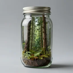 A photo of a forest inside a jar, studio photo, highly detailed,studio lighting