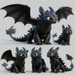 extremely detailed, 3d render sheet dark Dragon concept artwork character design by Disney Pixar, in the style of ‘how to train your dragon’, ‘luca’, ‘raya and the last dragon’ etc, high detail, detailed feathers, textures, scales and fur, 3d render