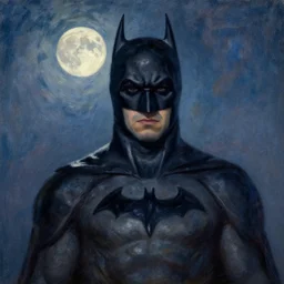 Batman portrait  atmospheric painting in the moonlight by  Claude Monet