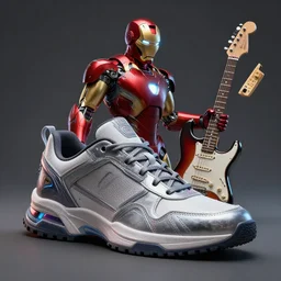 an anthropomorphic cyberpunk futuristic sneaker of a ironman by sandra chevrier, by jon foster, detailed render, cybernetics, 4 k realistic, fender stratocaster, cryengine, realistic shaded lighting, sharp focus, masterpiece, by enki bilal