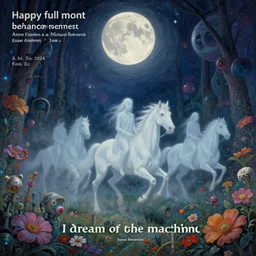 happy full moon! 🌕✨, by anne stokes and kaja foglio, behance contest winner, psychedelic art, the ghostly horsemen ride through the misty forests in eternal silence, by esao andrews, dystopian art, apocalypse art, cosmic horror, by michael komarck and john howe, lovecraftian, machine in flowers, detailed painting, i dream of the machine