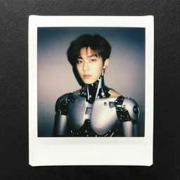male ulzzang, cybernetic enhancements, polaroid