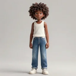 [ african male teen ]! with an [ [ afro ]!, white tank top, and blue jeans ]!, matte painting!, afrofuturism! art style, trending on [ artstation ], award winning, intricate, [ full - body ]!, cgsociety contest winner, zbrush!, 3 d render